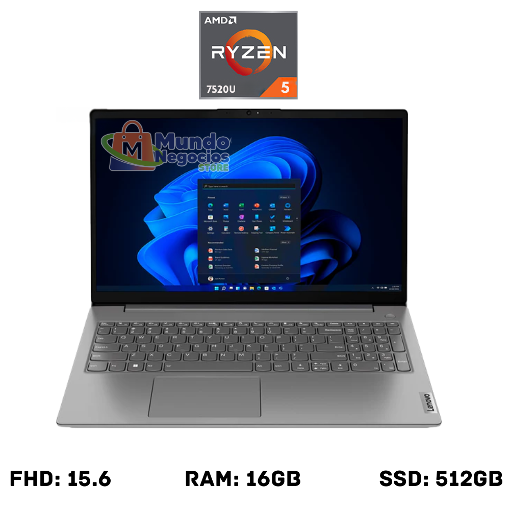 Laptop Lenovo V15 G4 AMN , Ryzen AMD 5 7520U 2.8/4.3GHz , Ram 16gb , ssd 512gb , Fhd 15.6-MUNDO NEGOCIOS