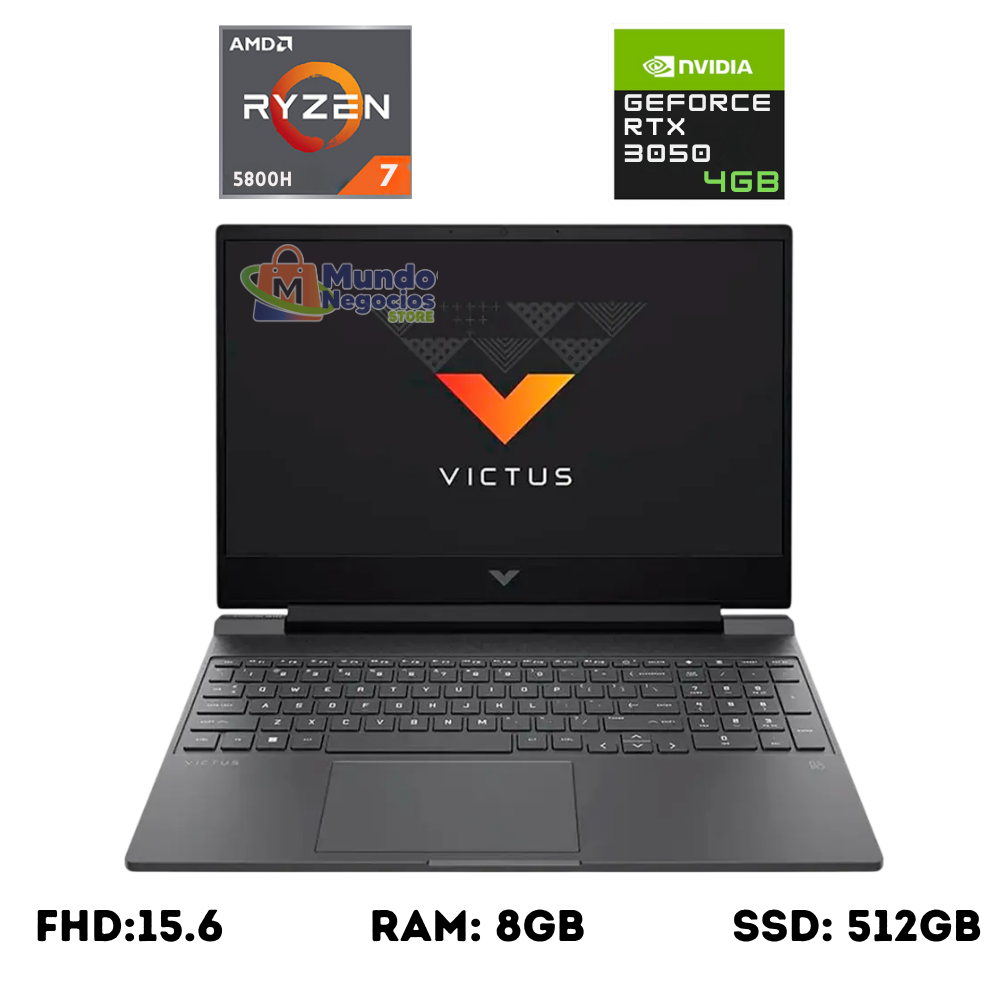 Laptop HP VICTUS 15-fb0126la , Ryzen AMD 7 5800H 4.4 GHz , Ram 8gb , ssd 512gb , NIVIDIA RTX 3050 4 GB ,  Fhd 15.6 , WINDOWS 11