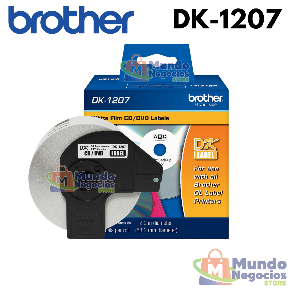 CINTA DK-1207 BROTHER (58mm x 58mm), CD/ DVD, 100 ETIQUETAS-MUNDO NEGOCIOS