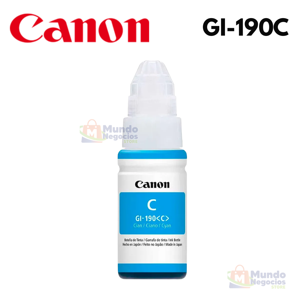 Tinta Botellla Canon GI-190 Cyan 70ML G3110 G4110 - Corporación Mundo Negocios