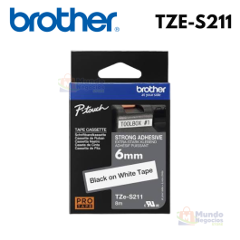 Cinta BROTHER TZE-S211 Negro Con Fondo Blanco 6mm X 8mm | Corporación Mundo Negocios