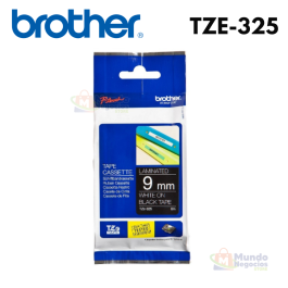 Cinta BROTHER TZE-325 Blanco Con Negro 9mm X 8m | Corporación Mundo Negocios