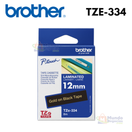 Cinta BROTHER TZE-334 dorado con negro 12mm X 8m | Corporación Mundo Negocios