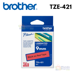 Cinta BROTHER TZE-421 negro con fondo rojo 9mm X 8m | Corporación Mundo Negocios