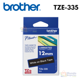 Cinta laminada BROTHER TZE-335 blanco con negro 12mm X 8m | Corporación Mundo Negocios