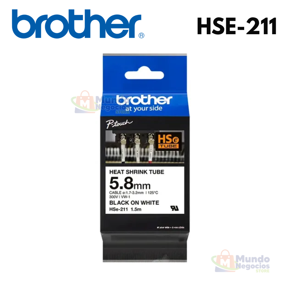 Cinta BROTHER HSE-211 (5.8mm X 1.5mts) Blanco/Negro | Corporacion Mundo negocios