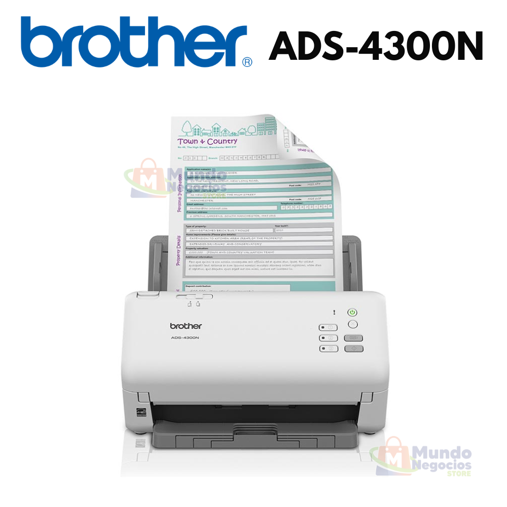 Escáner BROTHER ADS-4300N ADF Duplex Red | Corporación Mundo Negocios