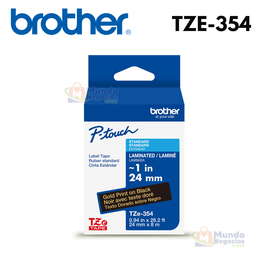 Cinta BROTHER TZE-354 dorado con negro 24mm X 8m | Corporación Mundo Negocios