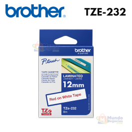 Cinta BROTHER TZE-232 rojo sobre blanco 12mm X 8m | Corporación Mundo Negocios