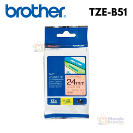 Cinta BROTHER TZE-B51 negro con fluorescente naranja 24mm X 8m | Corporación Mundo Negocios