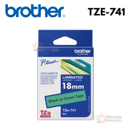 Cinta BROTHER TZE-741 negro sobre verde 18mm X 8m | Corporación Mundo Negocios