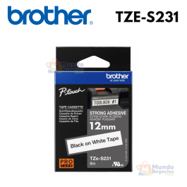 Cinta BROTHER TZE-S231 negro con blanco 12mm X 8m | Corporación Mundo Negocios