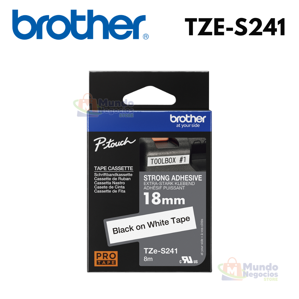Cinta BROTHER TZE-S241 negro con blanco 18mm X 8m | Corporación Mundo Negocios