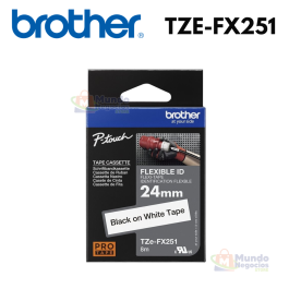 Cinta BROTHER TZE-FX251 laminada flexible  negro sobre blanco 24mm X 8m | Corporación Mundo Negocios