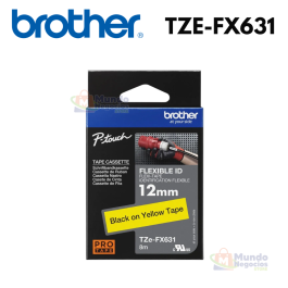 Cinta BROTHER TZE-FX631 lamina flexible negro con amarillo 12mm x 8m | Corporación Mundo Negocios